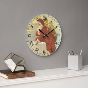 Relógio Grande Papai Noel Vitoriano de Natal Antigo na Chaminé