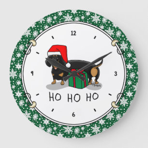 Relógio Grande Papais noeis de Natal Dachshund (S preto e bronzea