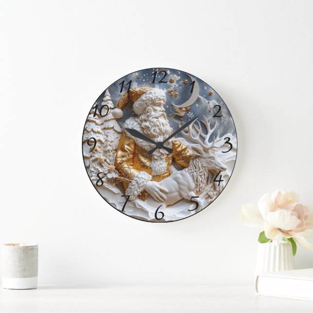 Relógio Grande Papais noeis e Reindeer Charm (Lar)