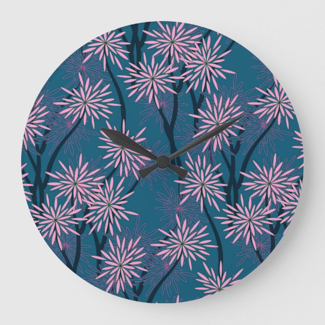 Relógio Grande Papel de parede: marinho asiático azul, rosa. (Frente)