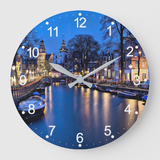 Relógio Grande Papel de Parede Noturno de Amsterdã-67657 (Frente)