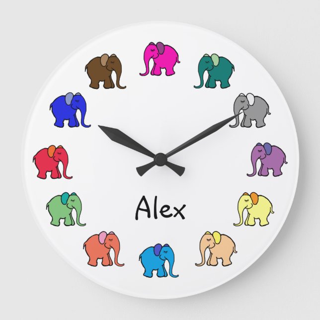 Relógio Grande Parada Personalizada de Elefantes Cubra Coloridos  (Frente)