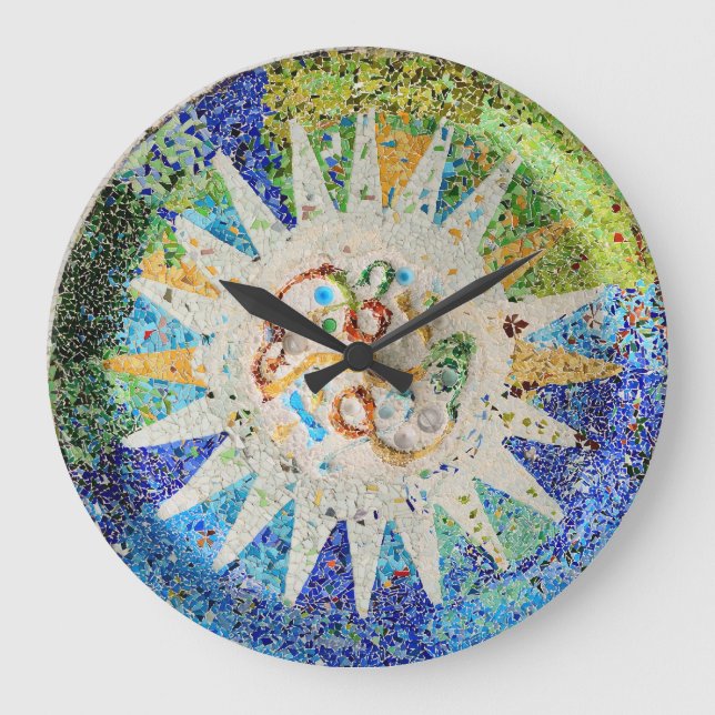Relógio Grande Park Guell mosaicos Wall Clock (Frente)