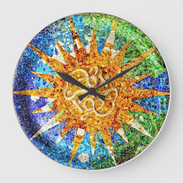 Relógio Grande Park Guell mosaicos Wall Clock (Frente)