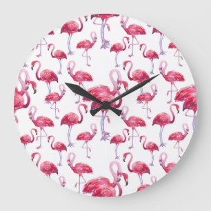 Relógio Grande Pássaro Flamingo Watercolor Exótico