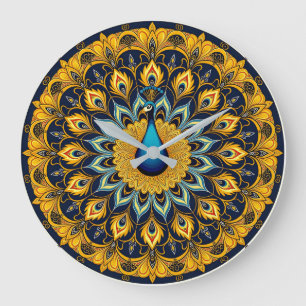 Relógio Grande Pássaro pavão decorativo sobre branco