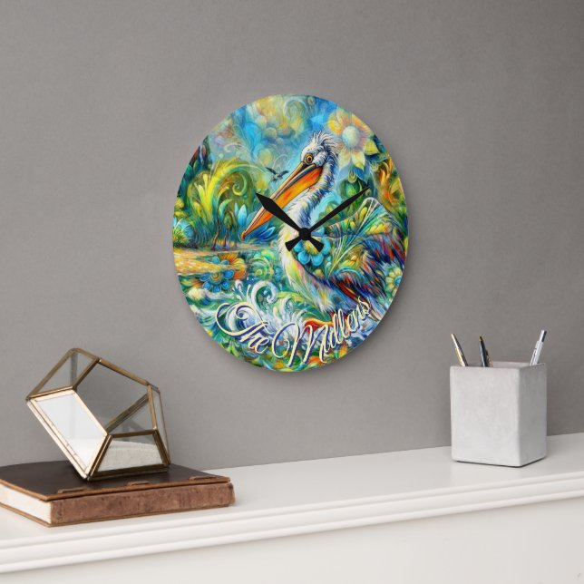 Relógio Grande Pássaro Pelicano no País das Maravilhas Personaliz (Escritório)