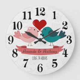 Relógio Grande Pássaros apaixonados, amor 24 horas.