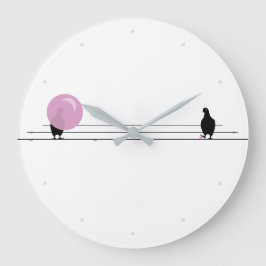 Relógio Grande Pássaros cor-de-rosa e grão-rosa engraçados em bra