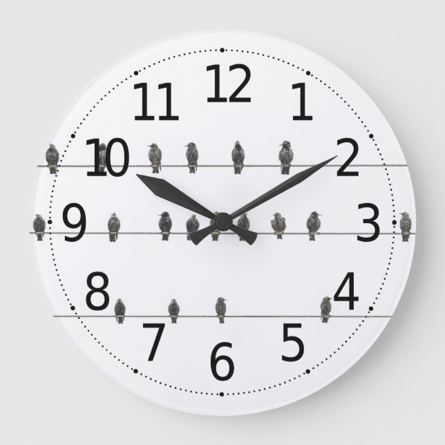 Relógio Grande Pássaros Simples na Ilustração Desenhada à Mão (Frente)