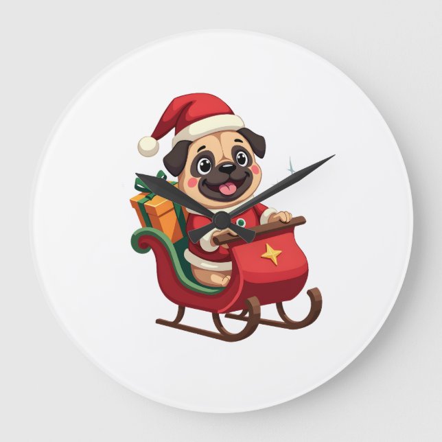 Relógio Grande Passeio de Trenó Pug (Frente)