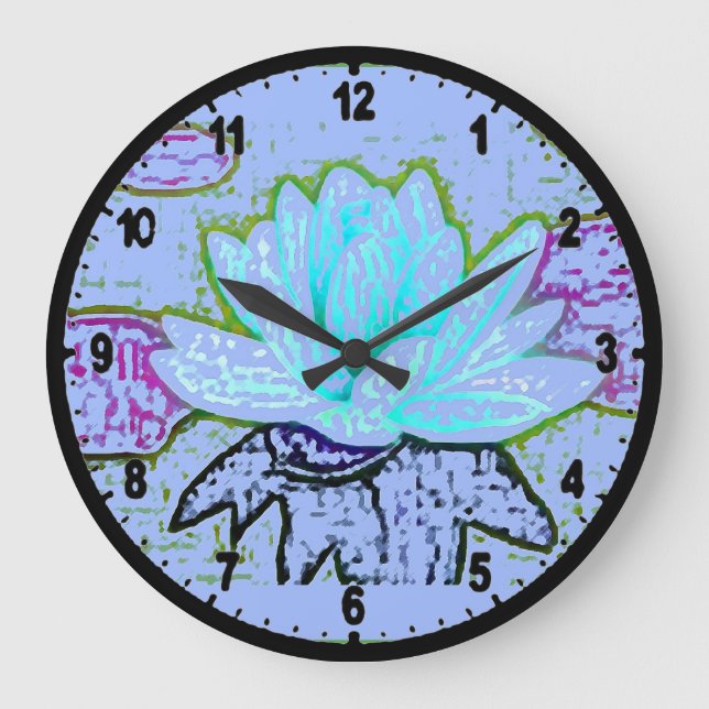 RELÓGIO GRANDE PASTEL BLOOMING BLUE LOTUS PASTEL ARA DESIGNER ART (Frente)