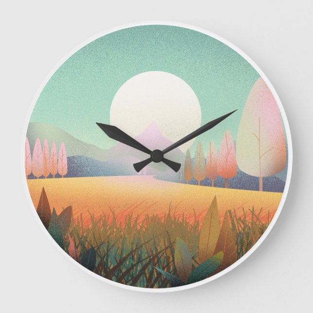 Relógio Grande Pastel Boho Mountain Landscape Nature Clock (Frente)