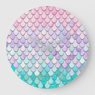 Relógio Grande Pastel Mermaid Girls Bedroom Nursery Clock