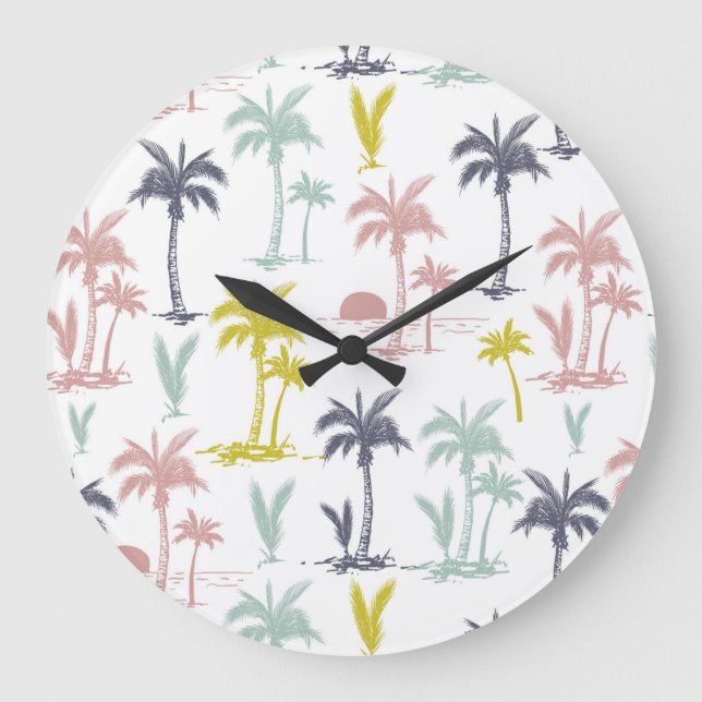 Relógio Grande Pastel Palm Tree by the Beach Pattern (Frente)