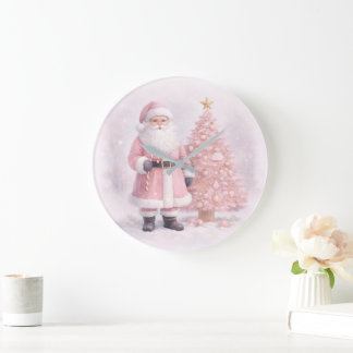 Relógio Grande Pastel Pink Christmas Santa