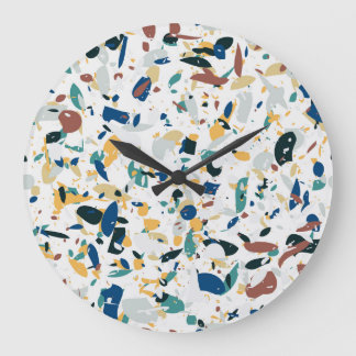 Relógio Grande Pastel Terrazzo: Padrão moderno de Abstrato.