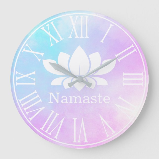 Relógio Grande Pastel White Lotus Flower Namaste Yoga (Frente)