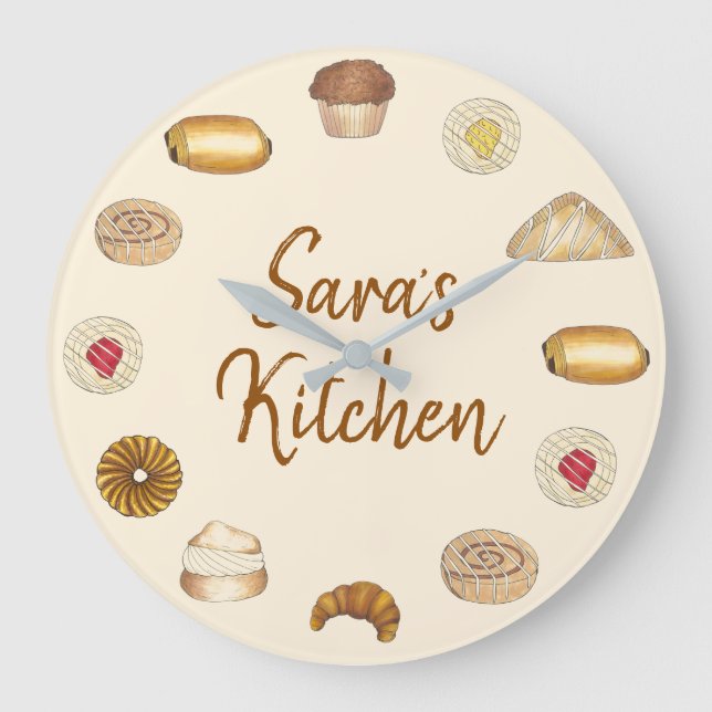 Relógio Grande Pastelaria Croissant Dinamarquês Muffin Bu (Frente)