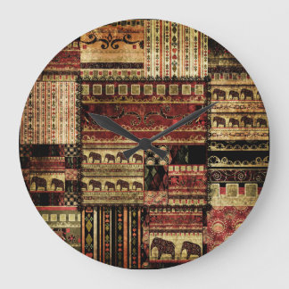 Relógio Grande Patchwork Africano: Grunge Impressão Background