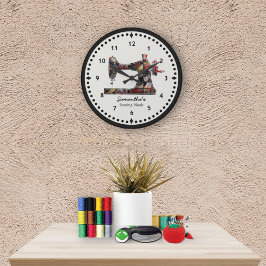 Relógio Grande Patchwork Quilt Sewing Machine Wall Clock