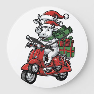 Relógio Grande Patinete de Cavalgar Vaca de Natal Engraçado Desig