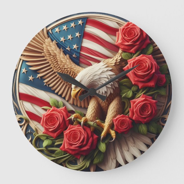 Relógio Grande Patriotic American Eagle Wall Clock (Frente)