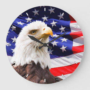 Relógio Grande Patriotic American Flag and Bald Eagle Wall Clock