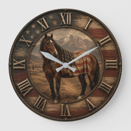 Relógio Grande Patriotic American Horse USA Flag Western Ranch