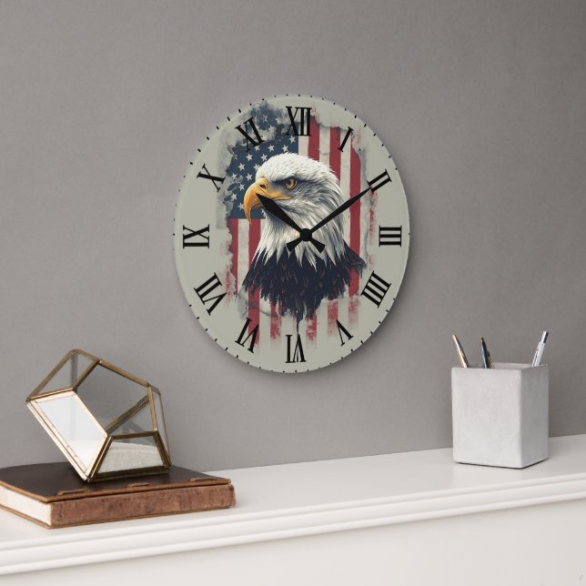 Relógio Grande Patriotic Eagle Wall Clock USA Decor (Escritório)