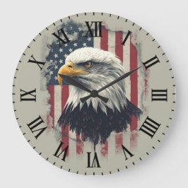 Relógio Grande Patriotic Eagle Wall Clock USA Decor