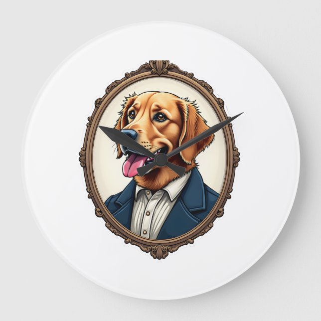 Relógio Grande Patriotic Golden Retriever Portrait Vintage Tee (Frente)