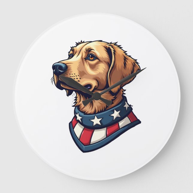 Relógio Grande Patriotic Retriever Mascot Vintage Dog Tee 4 (Frente)