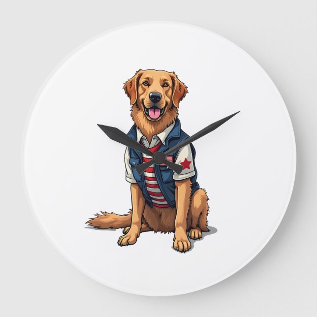 Relógio Grande Patriotic Service Dog Golden Retriever Shirt 4 (Frente)