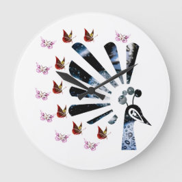 Relógio Grande pavão e borboletas
