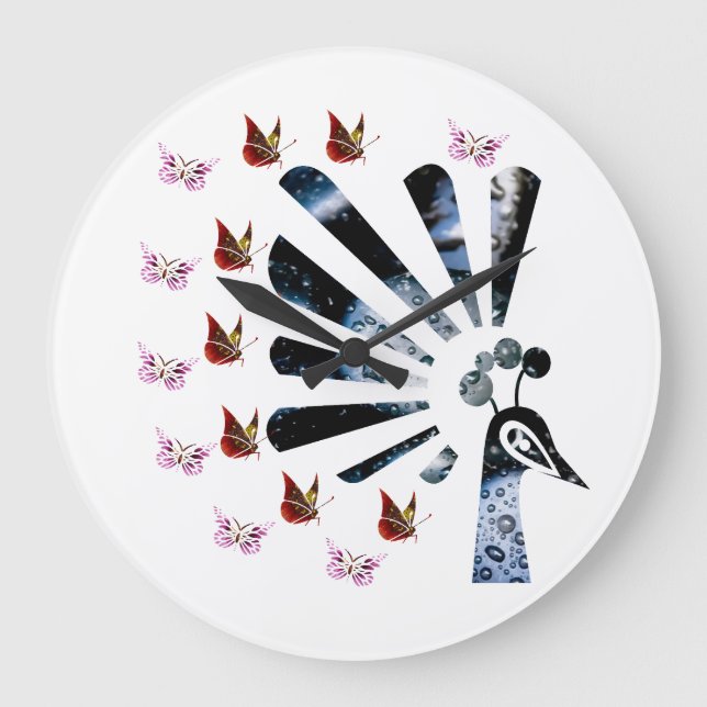 Relógio Grande pavão e borboletas (Frente)