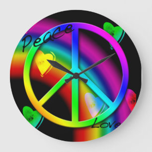 Relógio Grande Peace and Love Rainbow Wall Clock