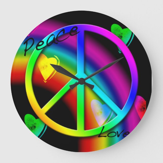 Relógio Grande Peace and Love Rainbow Wall Clock (Frente)