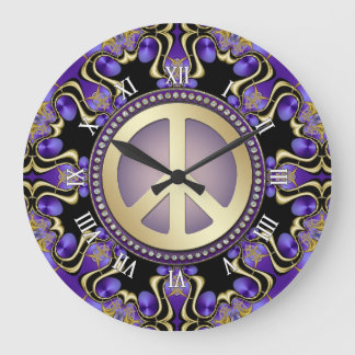 Relógio Grande PEACE Dourada Real Geometria Mandala