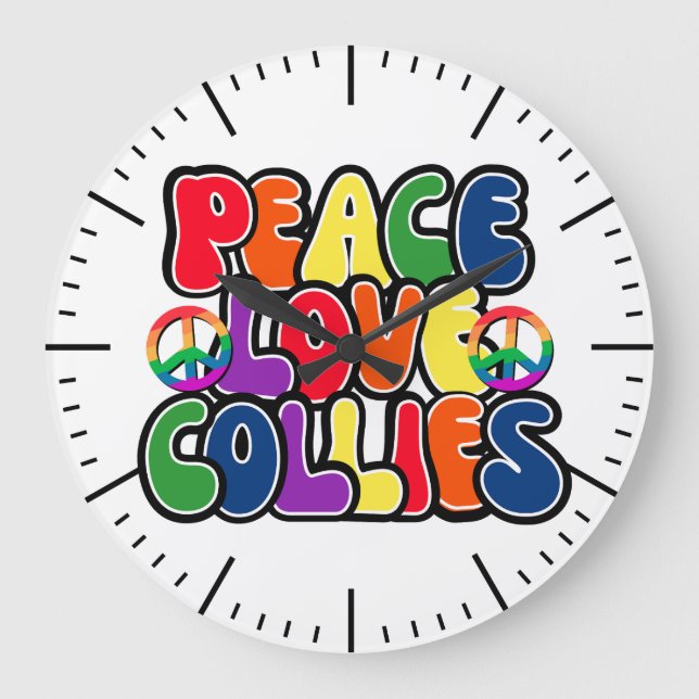 Relógio Grande Peace Love Collies Clock (Frente)