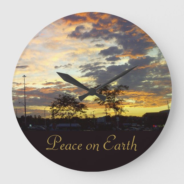 Relógio Grande Peace on Earth Wall Clock by RoseWrites (Frente)