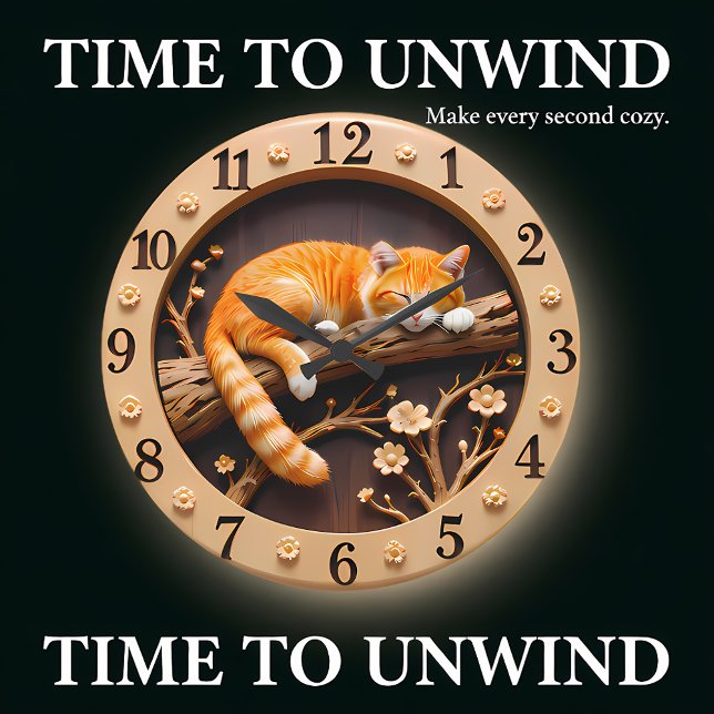 Relógio Grande Peaceful Sleeping Orange Tabby Cat (Criador carregado)