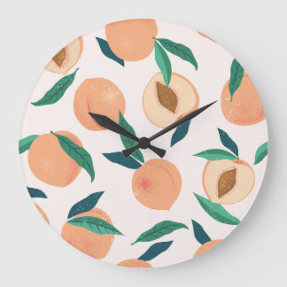 Relógio Grande Peach Apricot: Padrão Tropical Sem Olhos.