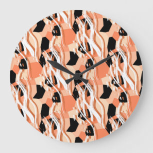 Relógio Grande Peach Black White Abstrato Pattern.
