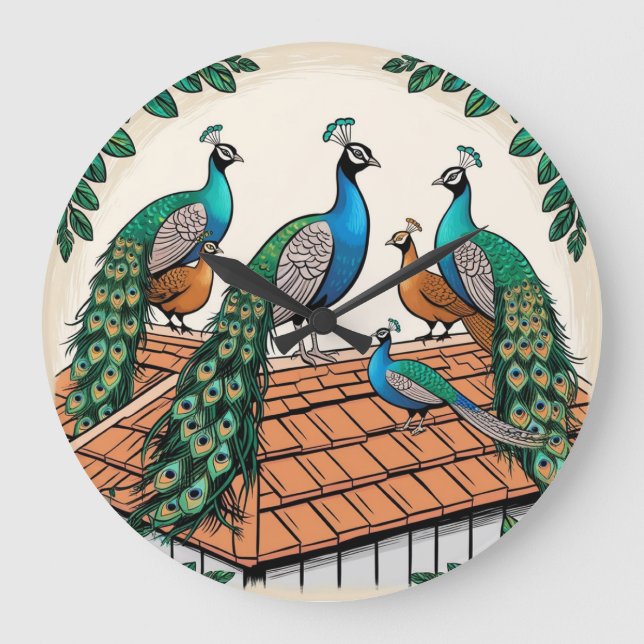 Relógio Grande *Peacocks no telhado* (Frente)