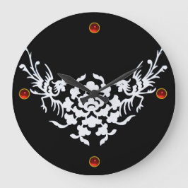 Relógio Grande PEDAÇOS BRANCOS E FLORES, Pedra-Gema Rubi Vermelha