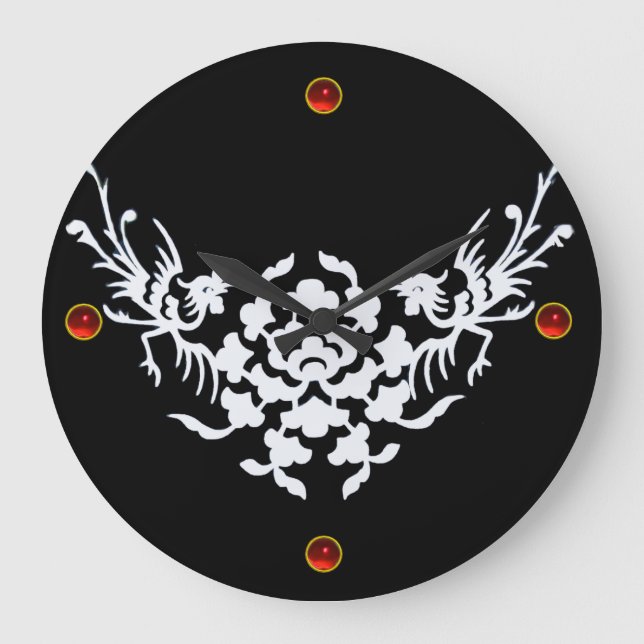 Relógio Grande PEDAÇOS BRANCOS E FLORES, Pedra-Gema Rubi Vermelha (Frente)