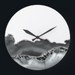 Relógio Grande Pedra de Agato Metálico de Cinza Negra<br><div class="desc">Esta design foi criada da minha pintura de acrílico fluido de um tipo. Ele pode ser personalizado clicando no botão personalizar e adicionando um nome, iniciais ou suas palavras favoritas. Entre em contato comigo em colorflowcreations@gmail.com se você quiser usar este design em outro produto. Compre minha pintura de acrílico abstrato...</div>