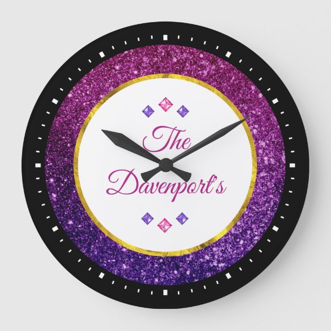 Relógio Grande Pedras de Geminação Rosa e Púrpura (Frente)