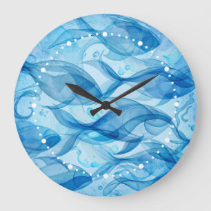 Relógio Grande Peixe Azul Fluindo Abstrato Harmonioso